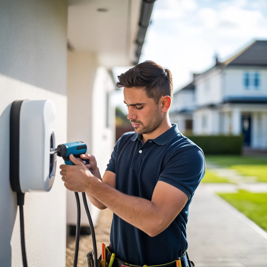A home EV charger being installed